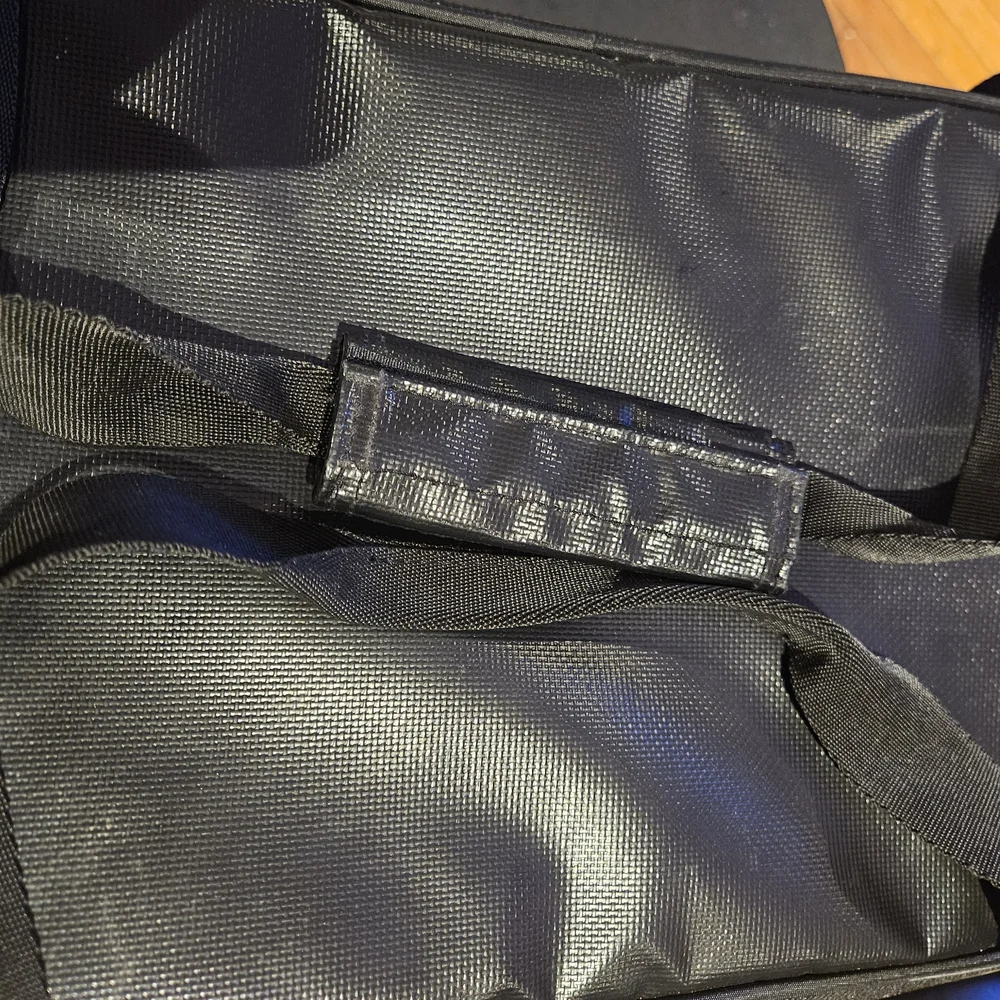 Blue and White Duffel Bag